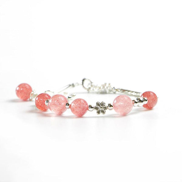 Natural Crystal Strawberry Crystal Bracelet Women''s S925 Sterling Silver Grey Moonlight Bracelet - Super Amazing Store