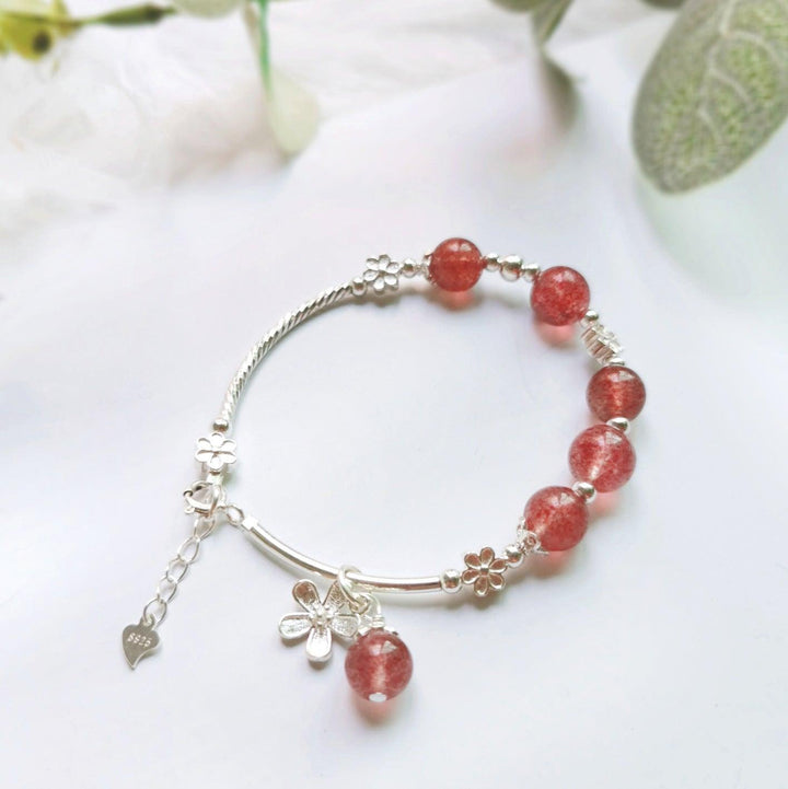 Natural Crystal Strawberry Crystal Bracelet Women''s S925 Sterling Silver Grey Moonlight Bracelet - Super Amazing Store