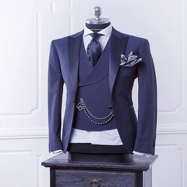 Navy Blue Men Blazer Business Modern Men Suit With Pants - Super Amazing Store