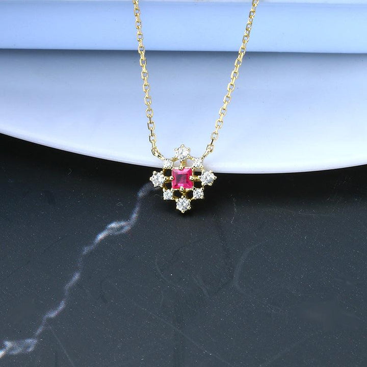 Simple Geometric Princess Square Ruby Earrings Popular Hollow Necklace Set - Super Amazing Store