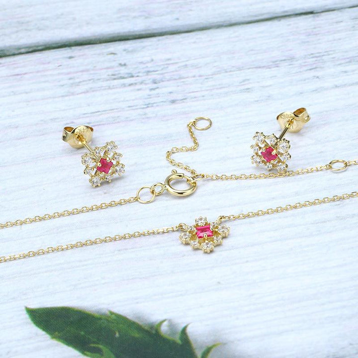 Simple Geometric Princess Square Ruby Earrings Popular Hollow Necklace Set - Super Amazing Store