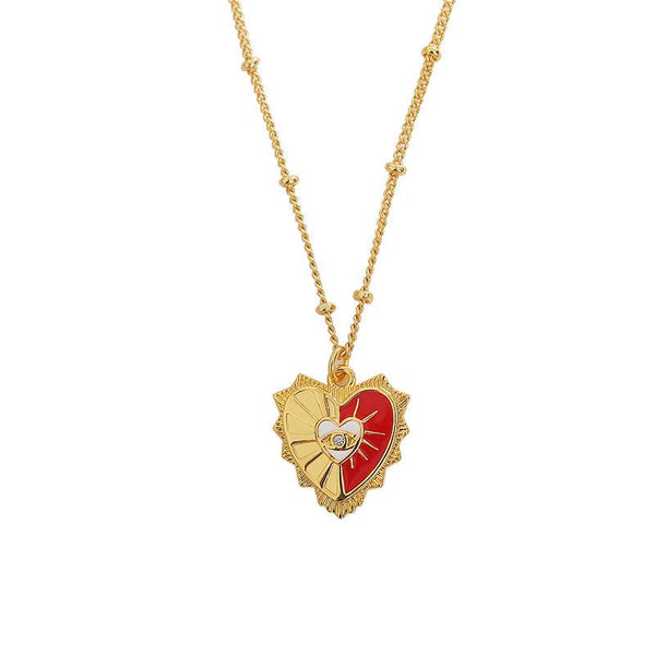 REVIEW Wei Gu Zircon Heart Necklace Imitation Enamel Gold-plated Jewelry European Retro Simple Atmosphere - Super Amazing Store