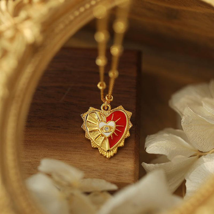 REVIEW Wei Gu Zircon Heart Necklace Imitation Enamel Gold-plated Jewelry European Retro Simple Atmosphere - Super Amazing Store