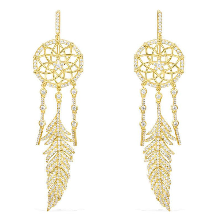 Sterling Silver Micro-Set Crystal Diamond A Meilong Version Exquisite Dream Catcher Earrings - Super Amazing Store