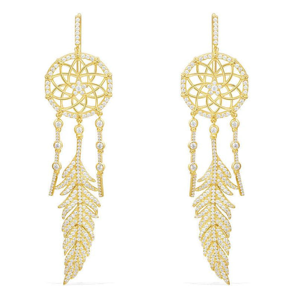 Sterling Silver Micro-Set Crystal Diamond A Meilong Version Exquisite Dream Catcher Earrings - Super Amazing Store