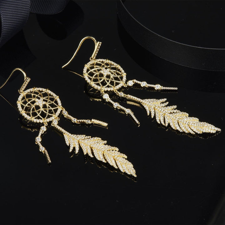 Sterling Silver Micro-Set Crystal Diamond A Meilong Version Exquisite Dream Catcher Earrings - Super Amazing Store