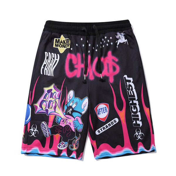 Streetwear Shorts Men Cartoon Flame Graffiti Funny Printed Summer Beach Short Pants Hip Hop Bermuda Fashion Punk Couple Shorts - Super Amazing Store