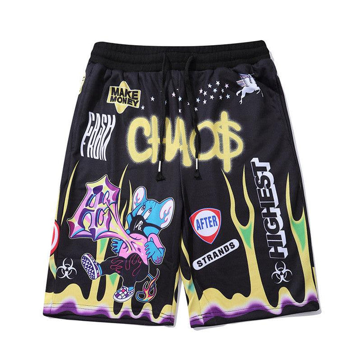 Streetwear Shorts Men Cartoon Flame Graffiti Funny Printed Summer Beach Short Pants Hip Hop Bermuda Fashion Punk Couple Shorts - Super Amazing Store