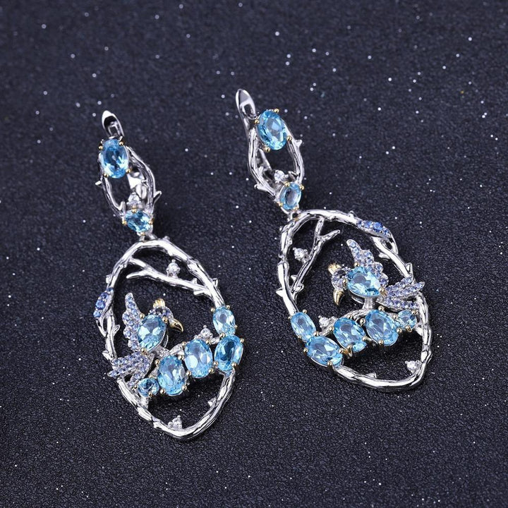 Designer Jewelry Natural Blue Topa Earrings 925 Sterling Silver Handmade Women's Fashion Earrings - Super Amazing Store