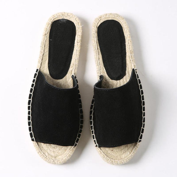 Leather One-Piece Stitch Fisherman'S Straw-Stitched Slippers - Super Amazing Store