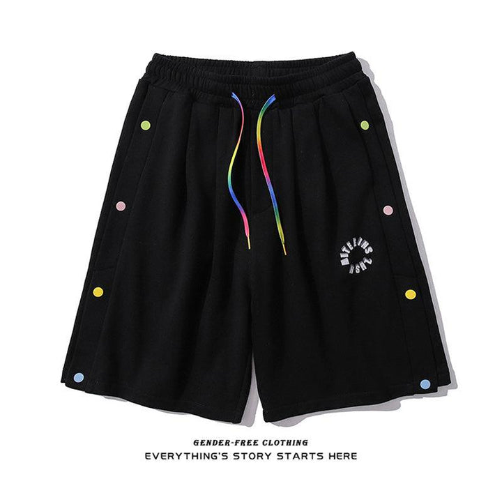 Color Drawstring Button Trimming Shorts For Men And Women Casual Sports - Super Amazing Store