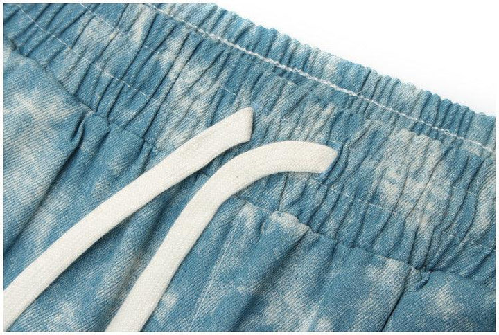 Tie-Dye Washed And Fried Flower Denim Five-Point Pants Loose Straight Casual Shorts For Men And Women - Super Amazing Store