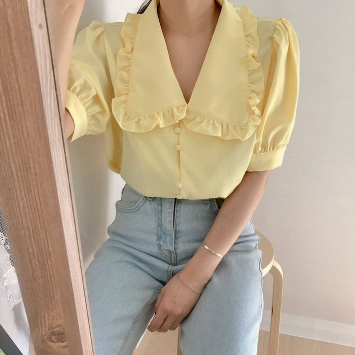 White Chiffon Blouse Ruffled Slim Women - Super Amazing Store