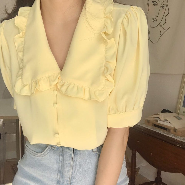 White Chiffon Blouse Ruffled Slim Women - Super Amazing Store