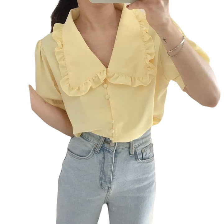 White Chiffon Blouse Ruffled Slim Women - Super Amazing Store