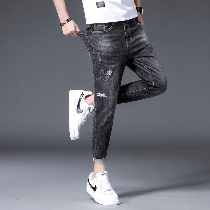 Men's Jeans With Printed Ripped Feet Pants - Super Amazing Store