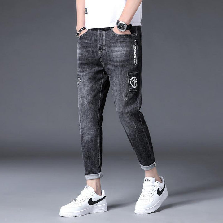 Men's Jeans With Printed Ripped Feet Pants - Super Amazing Store