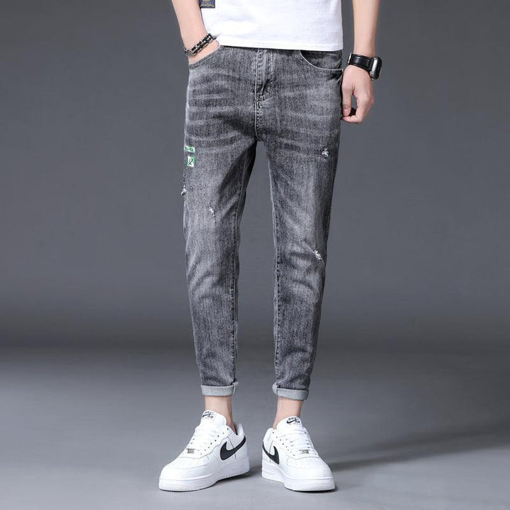 Men's Jeans With Printed Ripped Feet Pants - Super Amazing Store