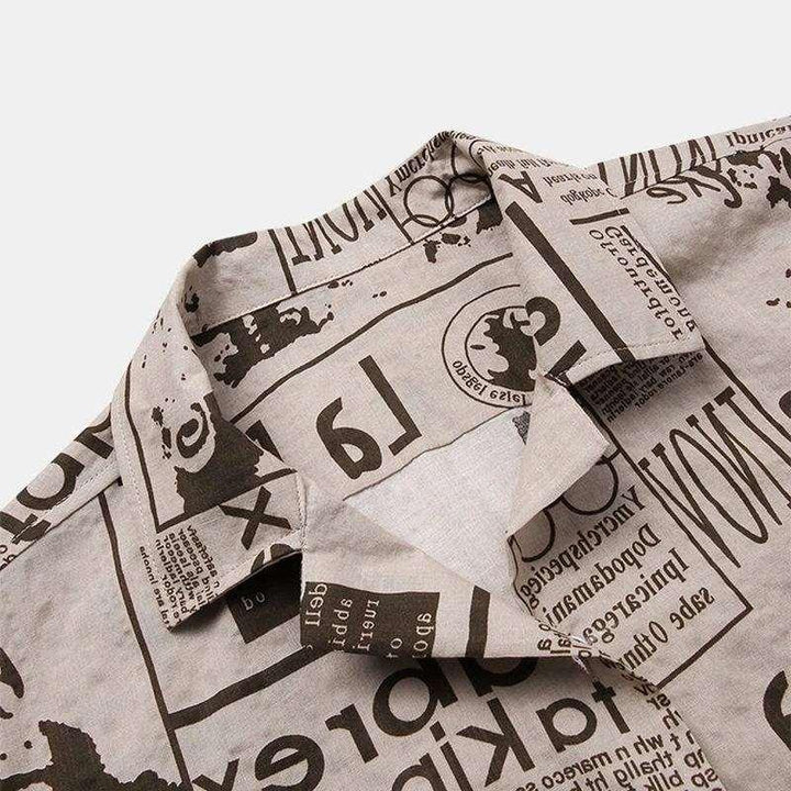 3xl Men Shirts Vintage Newspaper Print Hawaiian Shirt - Super Amazing Store