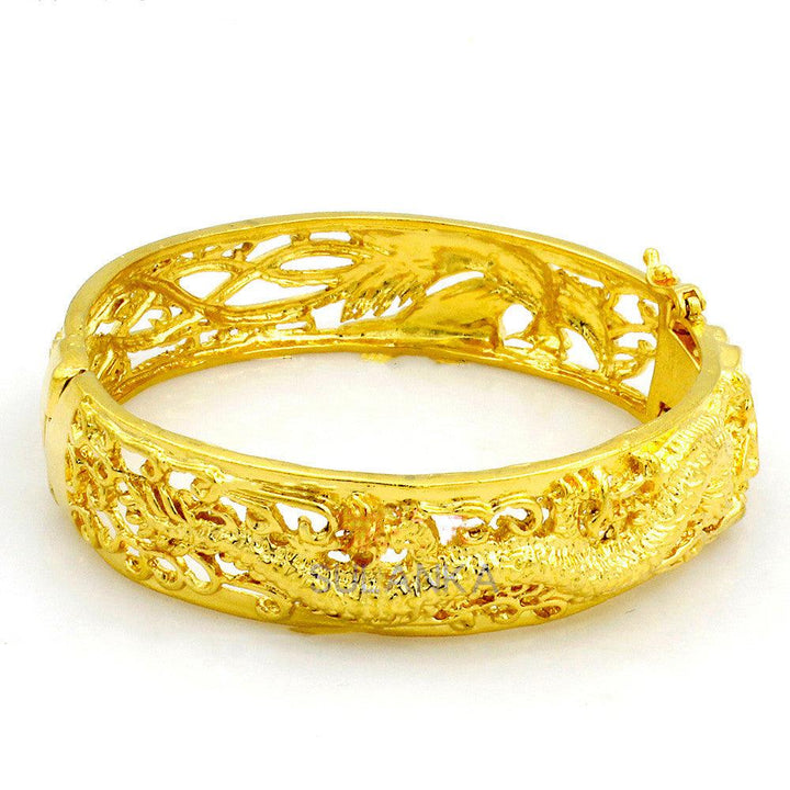 Gold-Plated Hollow Dragon And Phoenix Bracelets Bridal Wedding Jewelry Products Sand Gold-Plated Bracelets Will Not Fade For A Long Time - Super Amazing Store