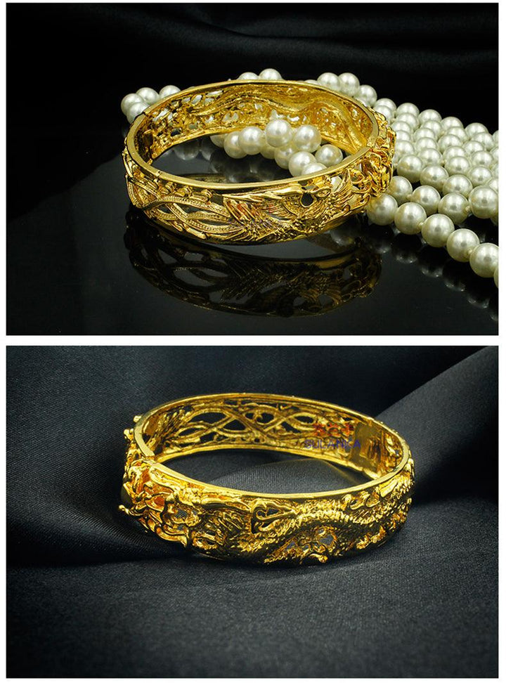 Gold-Plated Hollow Dragon And Phoenix Bracelets Bridal Wedding Jewelry Products Sand Gold-Plated Bracelets Will Not Fade For A Long Time - Super Amazing Store