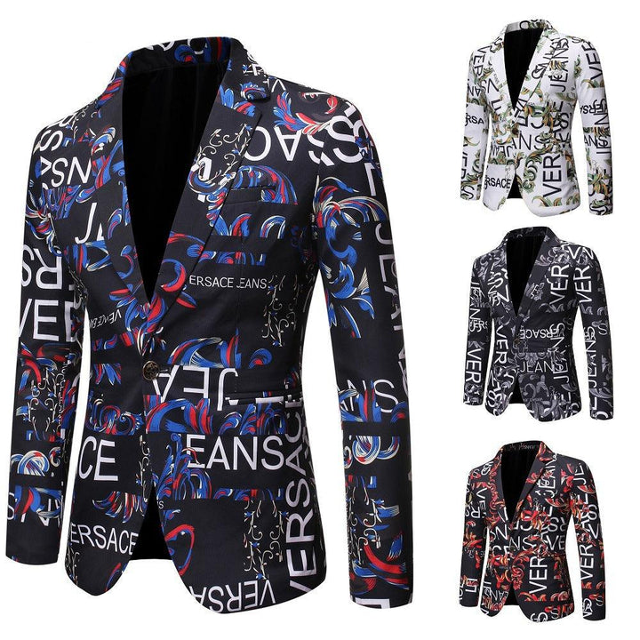 Letter Print Slim Suit Single Suit Men - Super Amazing Store