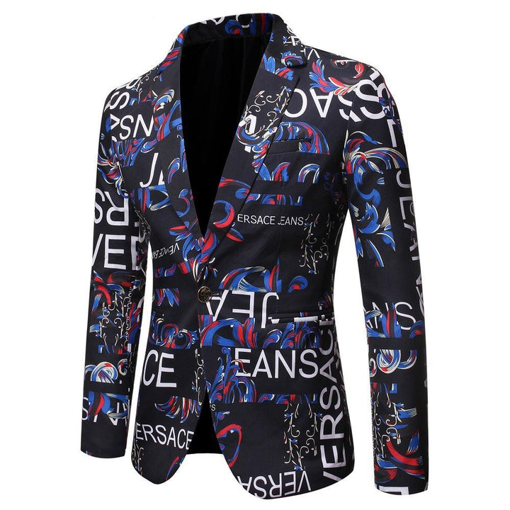 Letter Print Slim Suit Single Suit Men - Super Amazing Store