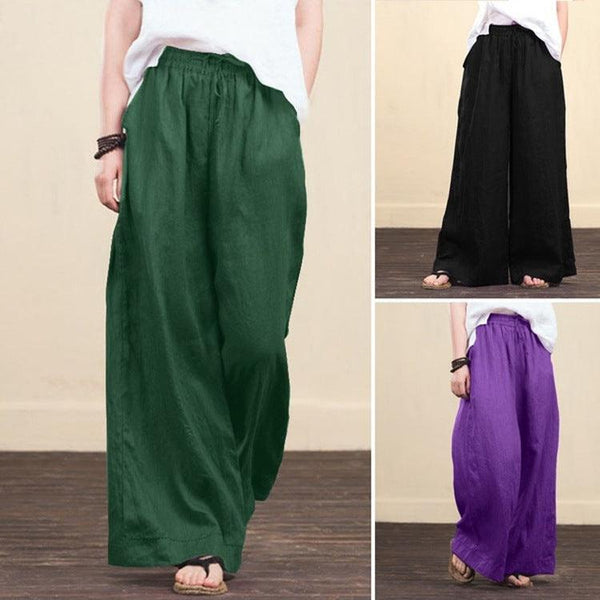 Cotton Linen Wide Legged Pants Women Loose Trousers - Super Amazing Store