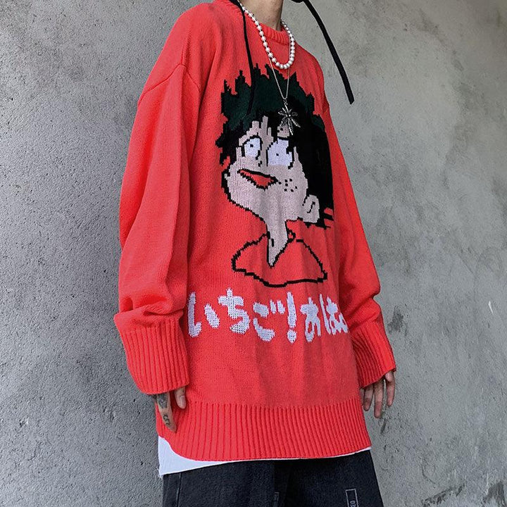 Men Loose Pullover Cartoon Sweater - Super Amazing Store