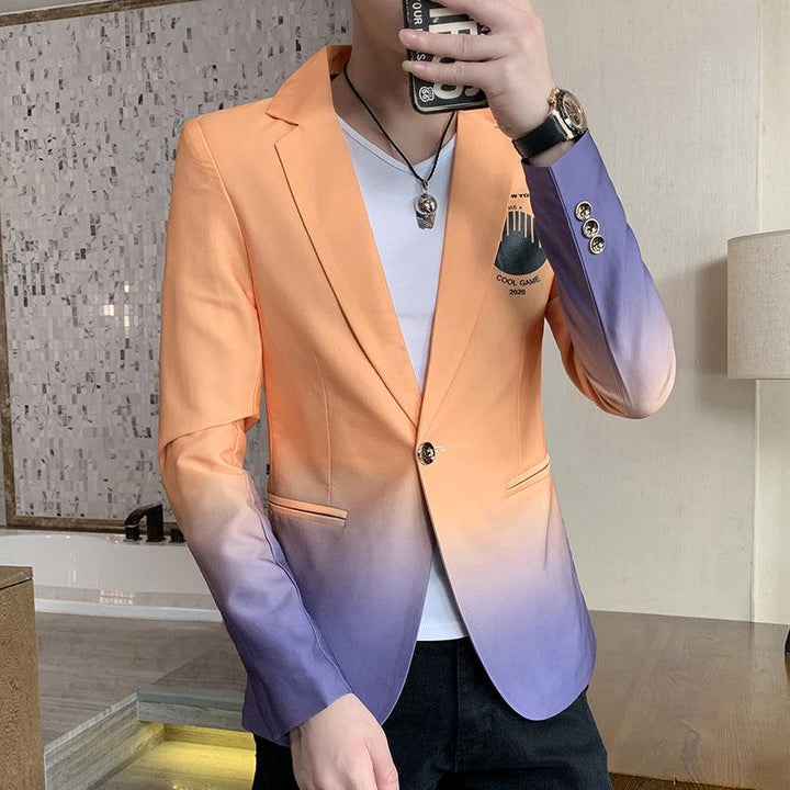 Blazer Men New Male Gradient Suit Jacket Masculino Korean Style Slim Fit Casual Men Fashion Trend Dress Jacket - Super Amazing Store