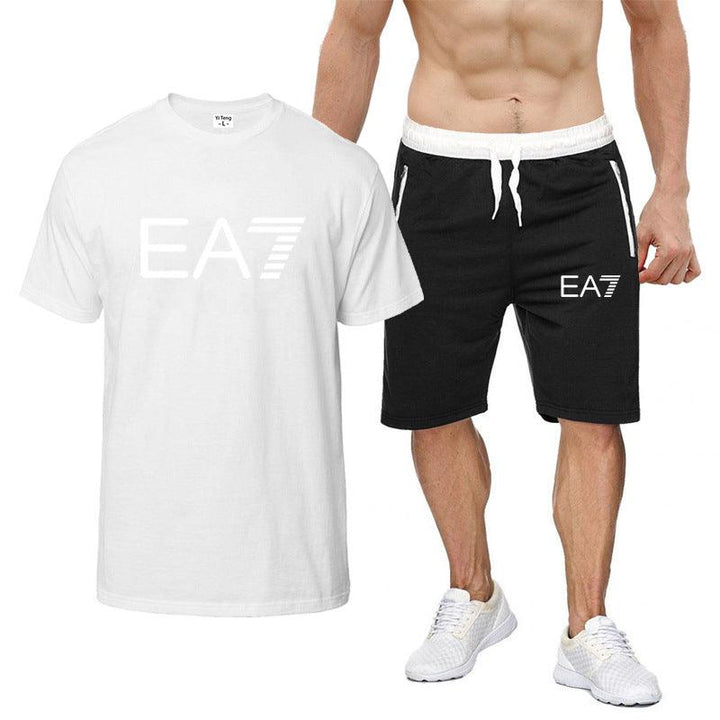 Fashion Personality Letter Printing Round Neck T-shirt Shorts Men Suit - Super Amazing Store