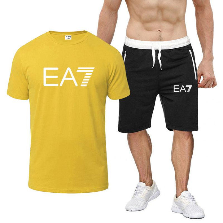 Fashion Personality Letter Printing Round Neck T-shirt Shorts Men Suit - Super Amazing Store