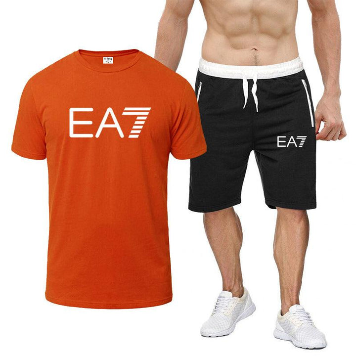 Fashion Personality Letter Printing Round Neck T-shirt Shorts Men Suit - Super Amazing Store