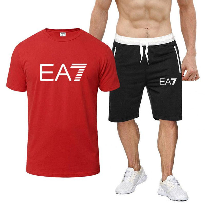 Fashion Personality Letter Printing Round Neck T-shirt Shorts Men Suit - Super Amazing Store