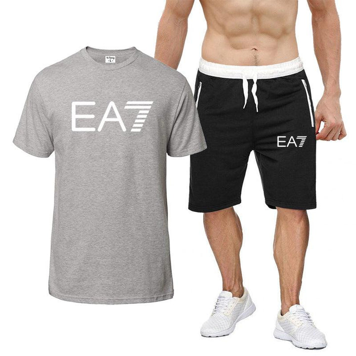 Fashion Personality Letter Printing Round Neck T-shirt Shorts Men Suit - Super Amazing Store