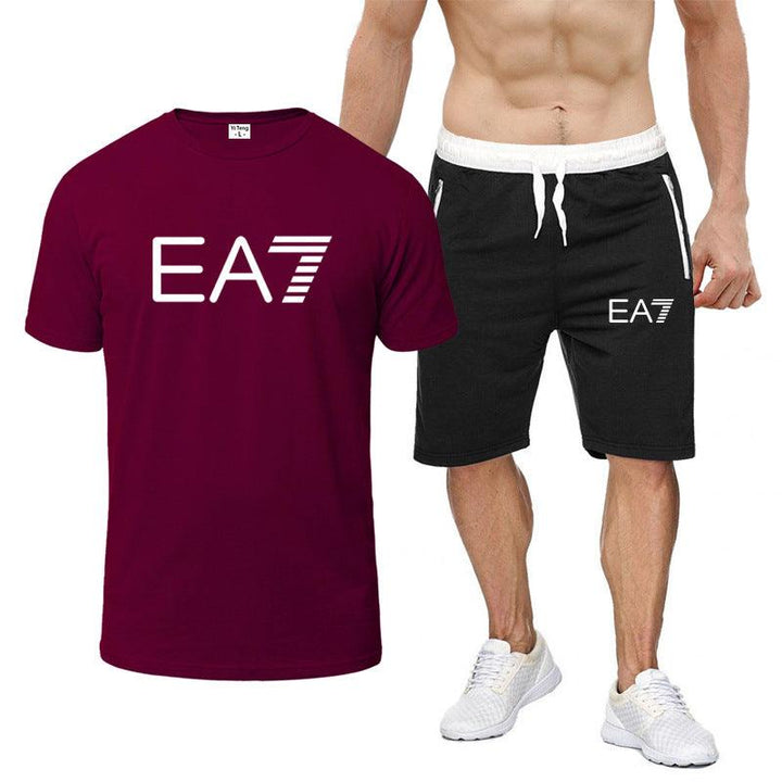 Fashion Personality Letter Printing Round Neck T-shirt Shorts Men Suit - Super Amazing Store