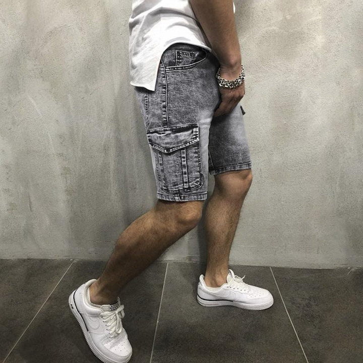 Men's Pocket Denim Shorts Zipper Slim Stretch Five Point Pants Men - Super Amazing Store