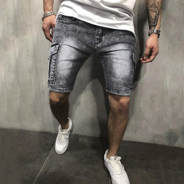 Men's Pocket Denim Shorts Zipper Slim Stretch Five Point Pants Men - Super Amazing Store