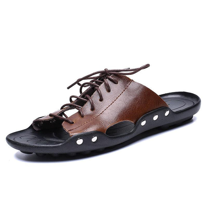 Men's Slippers Non-slip Breathable Men's Leather Sandals And Slippers Casual Fashion Beach Shoes - Super Amazing Store