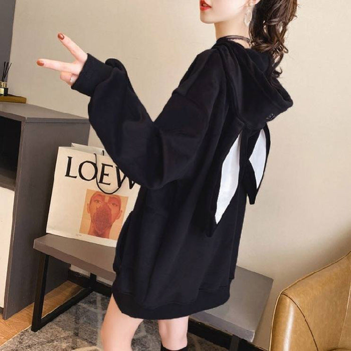 Rabbit Ears Velvet Thick Women Pullover Hoodie Q2