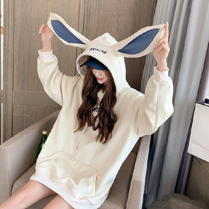 Rabbit Ears Velvet Thick Women Pullover Hoodie Q2