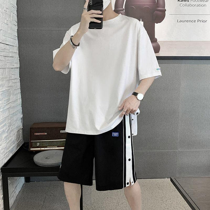 Summer Set Of Round Neck Short-sleeved T-shirt Men's Shorts Casual Loose Sports Suit Men - Super Amazing Store