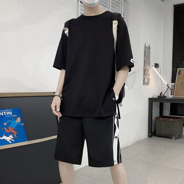 Summer Set Of Round Neck Short-sleeved T-shirt Men's Shorts Casual Loose Sports Suit Men - Super Amazing Store