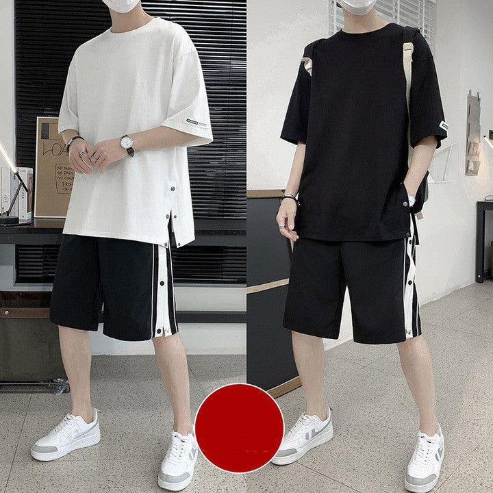 Summer Set Of Round Neck Short-sleeved T-shirt Men's Shorts Casual Loose Sports Suit Men - Super Amazing Store