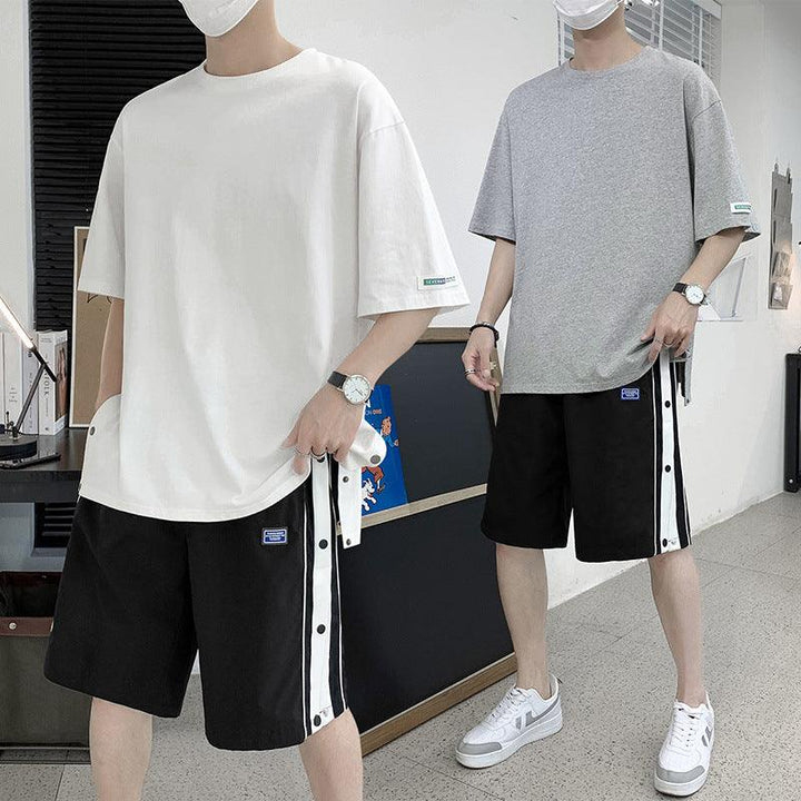 Summer Set Of Round Neck Short-sleeved T-shirt Men's Shorts Casual Loose Sports Suit Men - Super Amazing Store