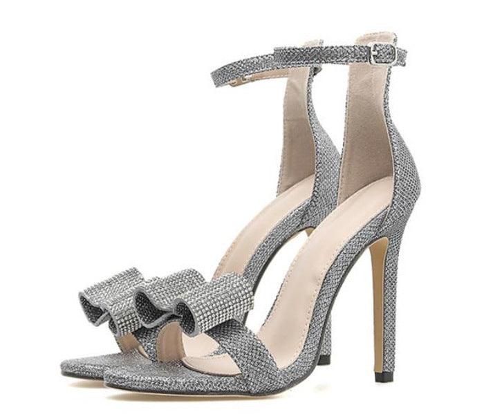 Summer Rhinestone Sandals Silvery Butterfly-knot Women Fashion High Heels Ankle Buckles Ladies Sandals Party Shoes Super Amazing Store