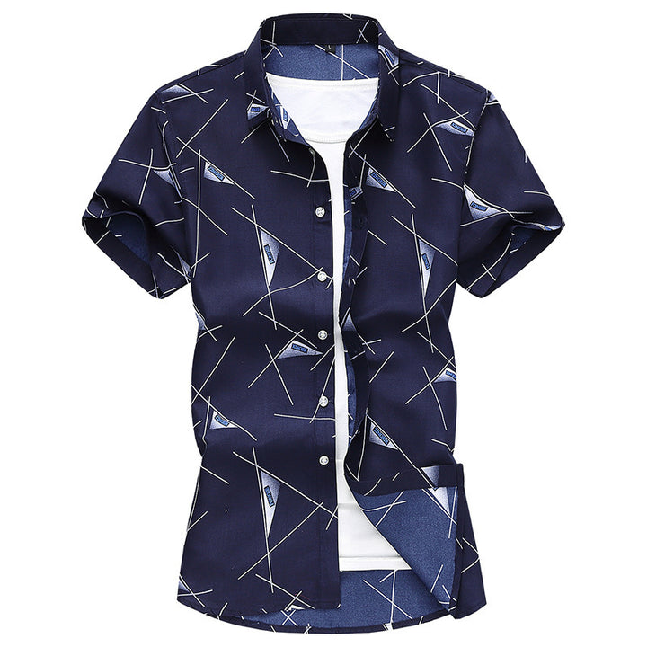 Men Short Sleeve Cotton Flower Shirt Mens Dress Shirts Q2