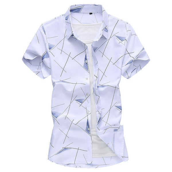 Men Short Sleeve Cotton Flower Shirt Mens Dress Shirts Q2