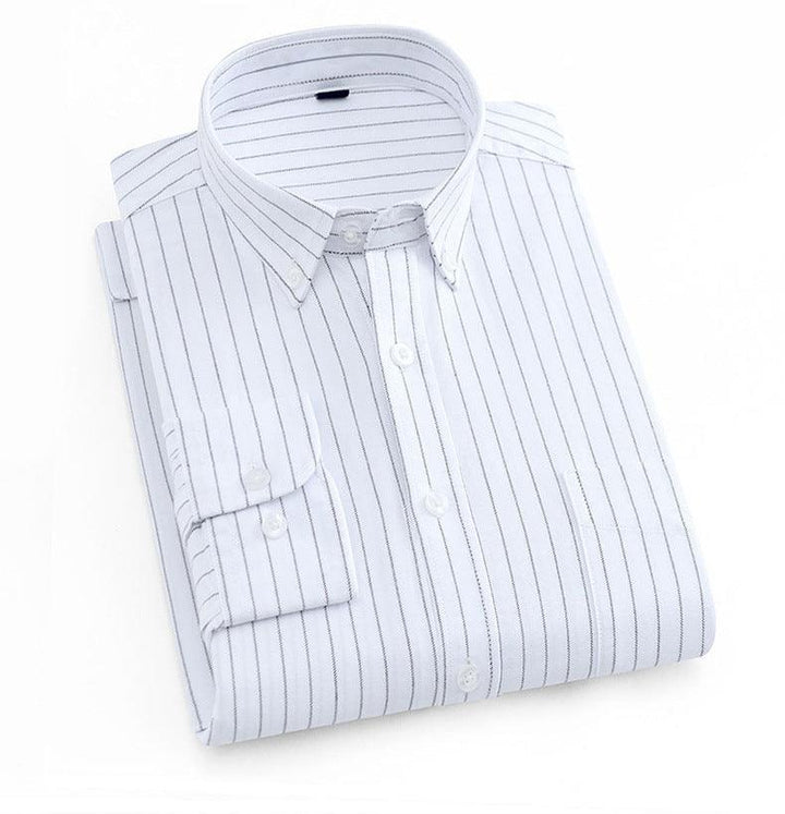 Shirt Men's Cotton Oxford Fabric Non-iron Casual Casual Long-sleeved Striped Shirt - Super Amazing Store