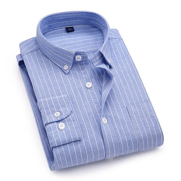 Shirt Men's Cotton Oxford Fabric Non-iron Casual Casual Long-sleeved Striped Shirt - Super Amazing Store